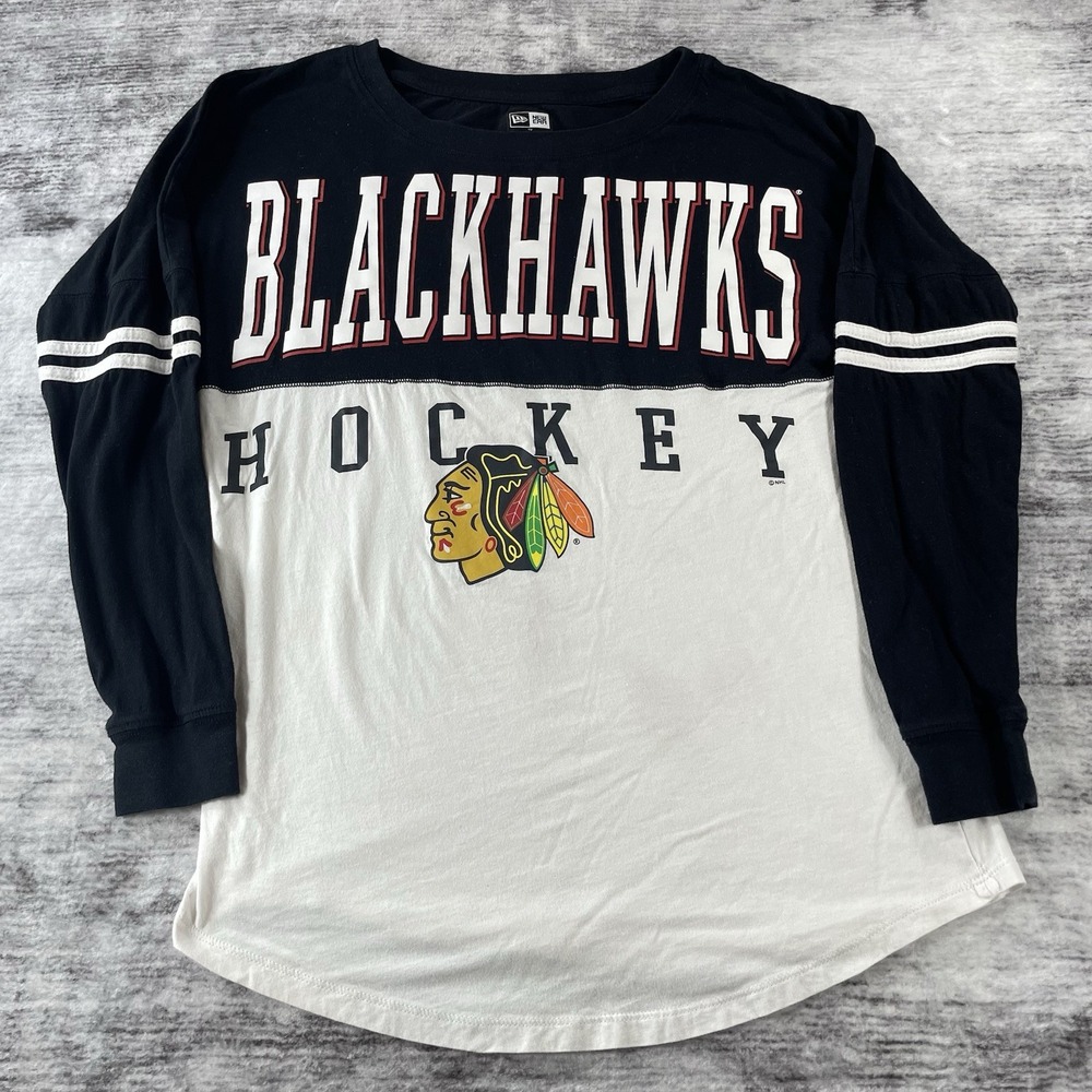NHL Chicago Blackhawks Women New Era 5th & Ocean Long Sleeve Shirt Black White S